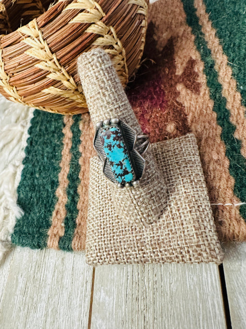 Old Pawn Handcrafted Turquoise & Sterling Silver Ring Size 9