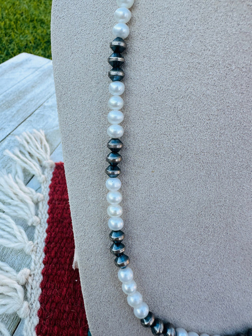 Sterling Silver Pearl & Freshwater Pearl 18” Beaded Necklace