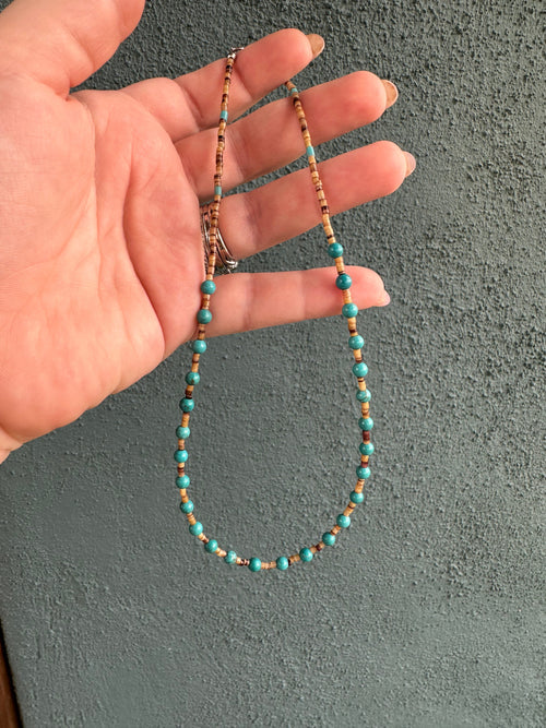 Handcrafted Turquoise And Heishi Beaded Necklace 16”