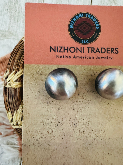 Navajo Sterling Silver Pearl Stud Earrings 16mm