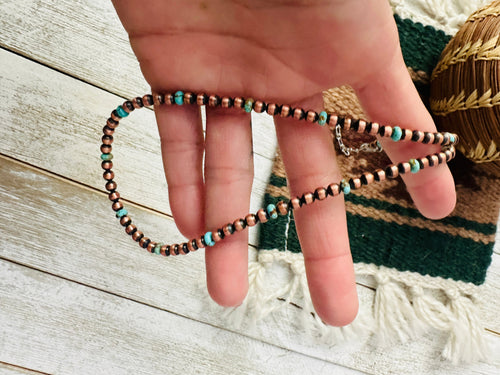 Handcrafted Turquoise & Copper 16” Beaded Necklace