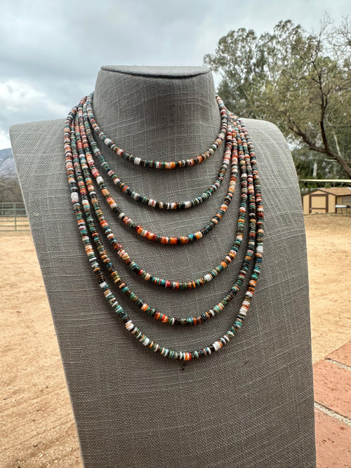 Handcrafted Kingman Turquoise & Spiny Sterling Silver 5mm Beaded Necklace