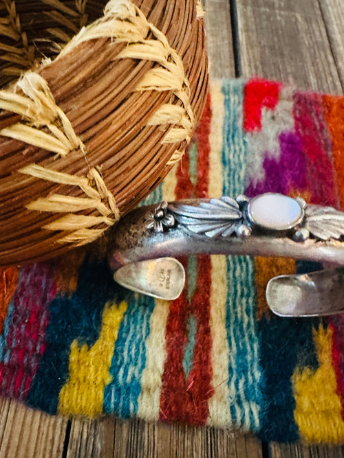 Handcrafted Old Pawn Sterling Silver & Mother of Pearl Cuff Bracelet