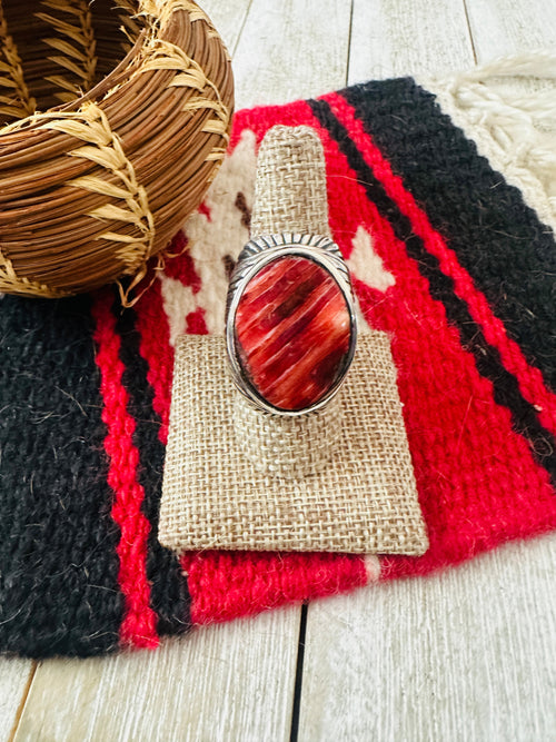 Old Pawn Navajo Sterling Silver & Red Spiny Men’s Ring Size 8.5