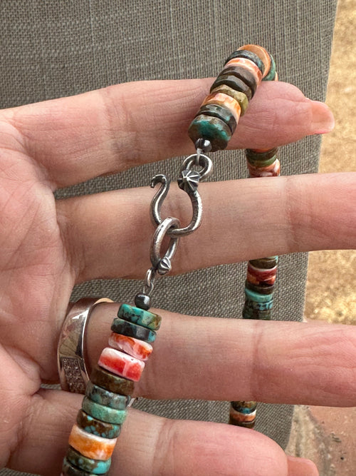 Handcrafted Kingman Turquoise & Spiny Sterling Silver 8mm Beaded Necklace