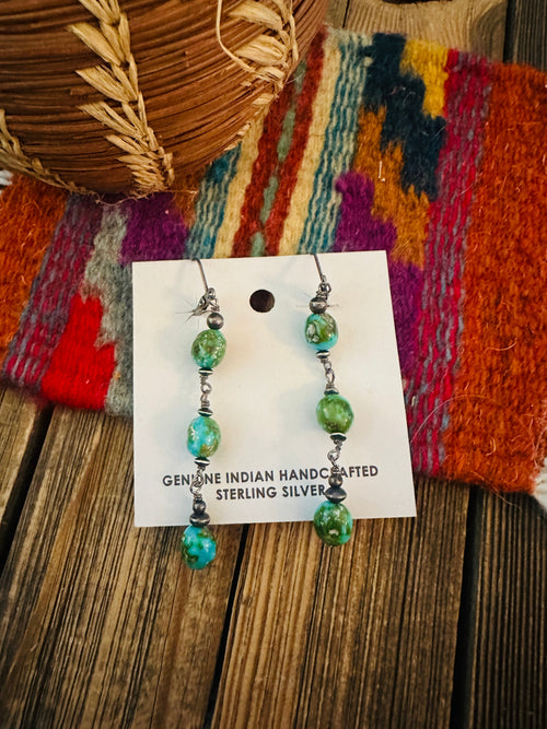 Handcrafted Sonoran Mountain Turquoise & Sterling Silver Beaded Dangle Earrings