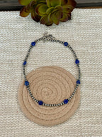 ** 4TH OF JULY ** Handmade Sterling Silver & Lapis Beaded Necklace with Signed Nizhoni