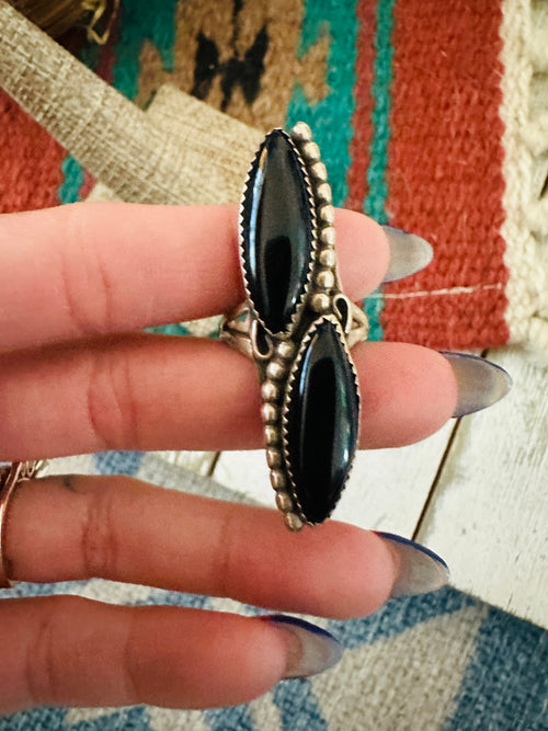 Old Pawn Navajo Sterling Silver & Onyx Ring Size 7.5