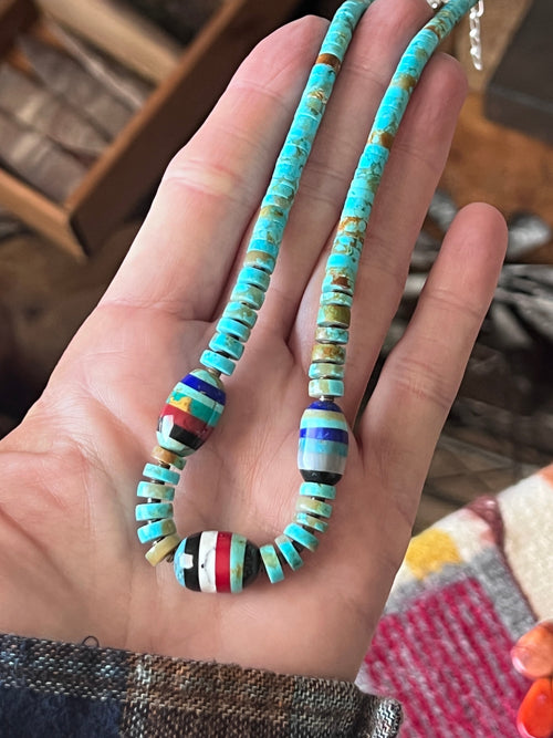Ronald Chavez Handcrafted Turquoise Beaded Santo Domingo Necklace with Layered Bead Accents