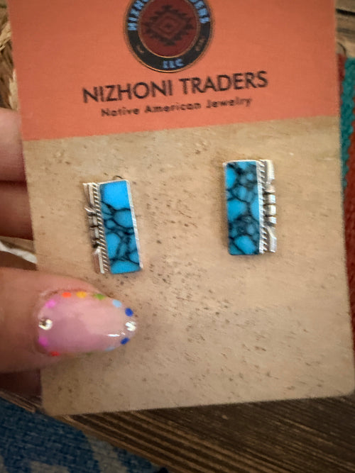 Handcrafted Old Pawn Sterling Silver & Turquoise Post Earrings