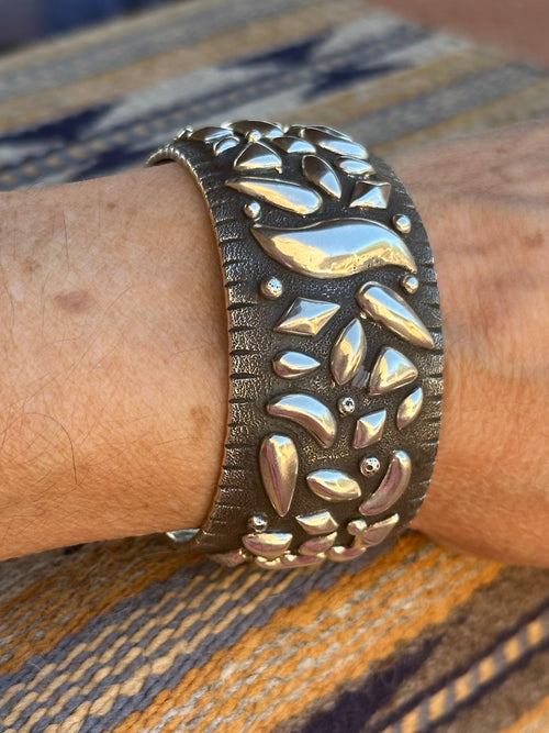 Handcrafted Old Pawn Ernest Rangel Sterling Silver Repousse Cuff