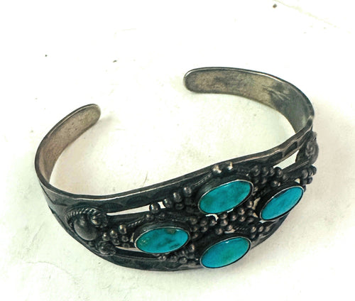 Old Pawn Navajo Sterling Silver & Turquoise Cuff Bracelet /