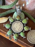 Apache Made Sterling Silver and Egyptian Turquoise Coin Cluster Pendant by Rosella Paxson