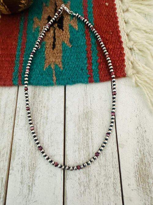 Handcrafted Sterling Silver Pearl & Purple Spiny Beaded 16” Necklace