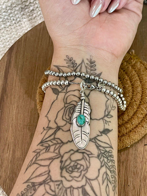 Handcrafted Sterling Silver & Turquoise Feather Charm