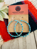 Handcrafted Turquoise & Sterling Silver Beaded Hoop Dangle Earrings