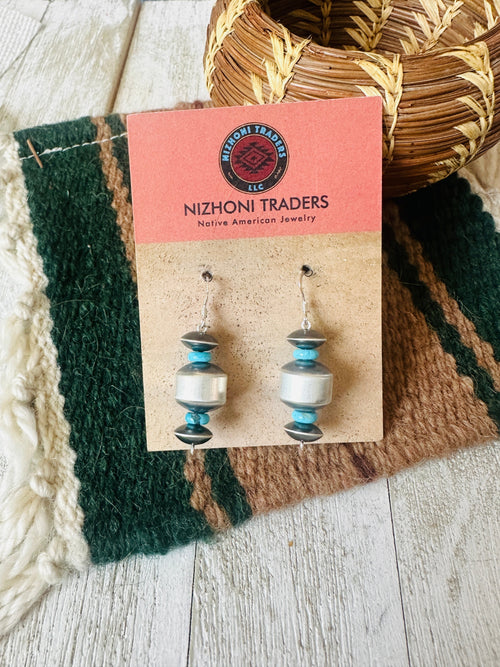 Handcrafted Turquoise & Sterling Silver Beaded Dangle Earrings