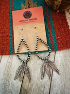 Handcrafted Sterling Silver Pearl Feather Beaded Hoop Earrings