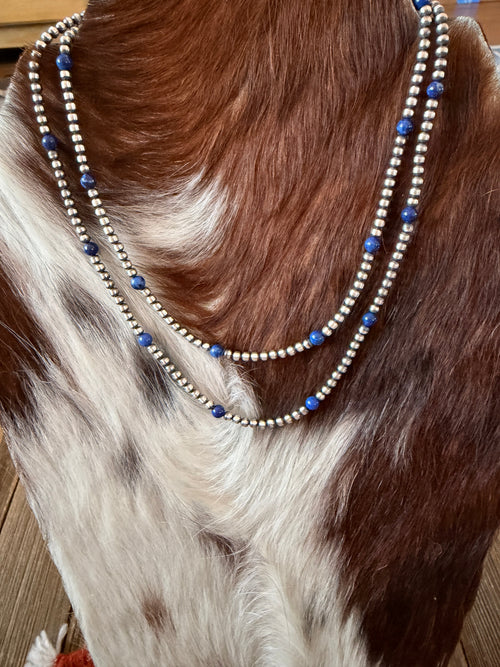 Handcrafted Lapis and Sterling Silver Pearl Beaded Necklace