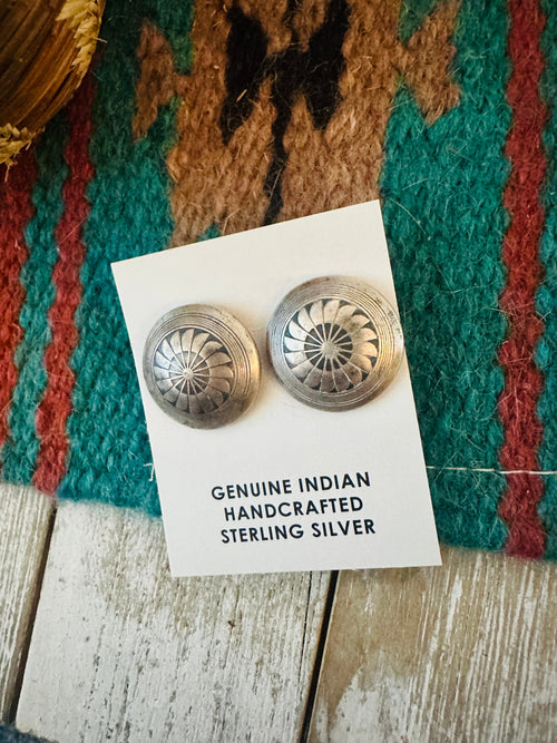 Old Pawn Navajo Sterling Silver Concho Stud Earrings