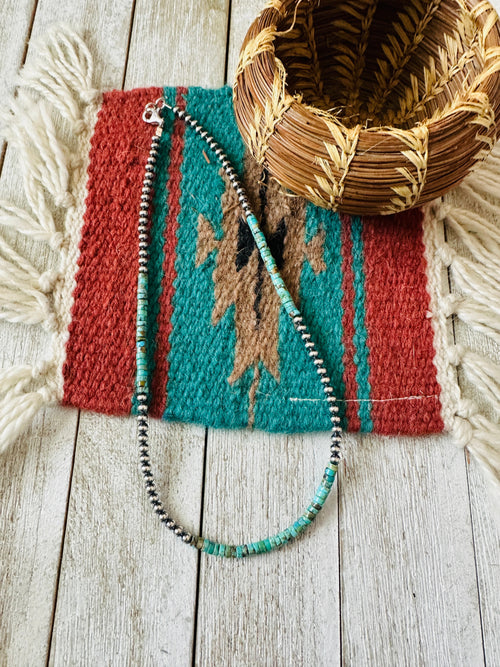 Handcrafted Turquoise & Sterling Silver Pearl Beaded Necklace