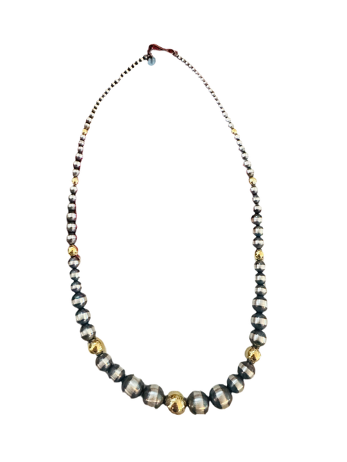 Navajo Sterling Silver & Gold Beaded 18” Necklace