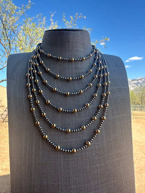 Navajo Sterling Silver & Gold Beaded Necklace 4mm - 5mm