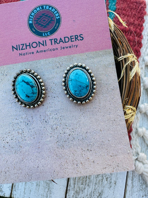 Handcrafted Old Pawn Sterling Silver & Turquoise Post Earrings