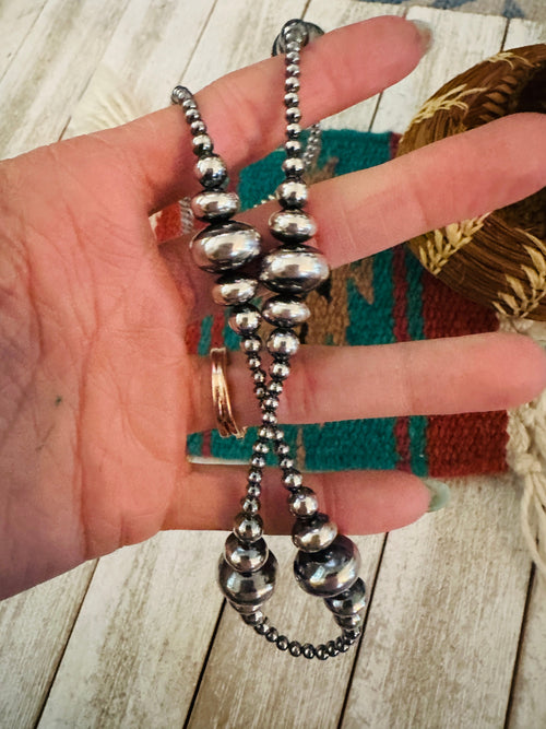 Navajo Sterling Silver Pearl 20” Beaded Necklace