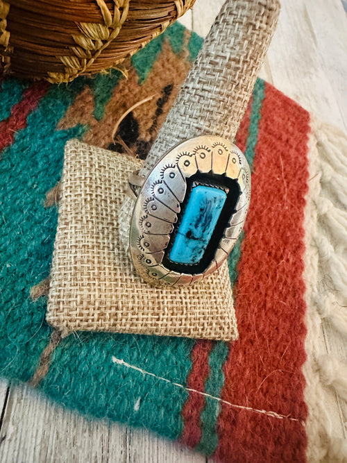 Old Pawn Navajo Sterling Silver & Turquoise Ring Size 11.75