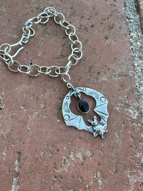 Halloween Collection Sterling Silver & Onyx Bat Charm