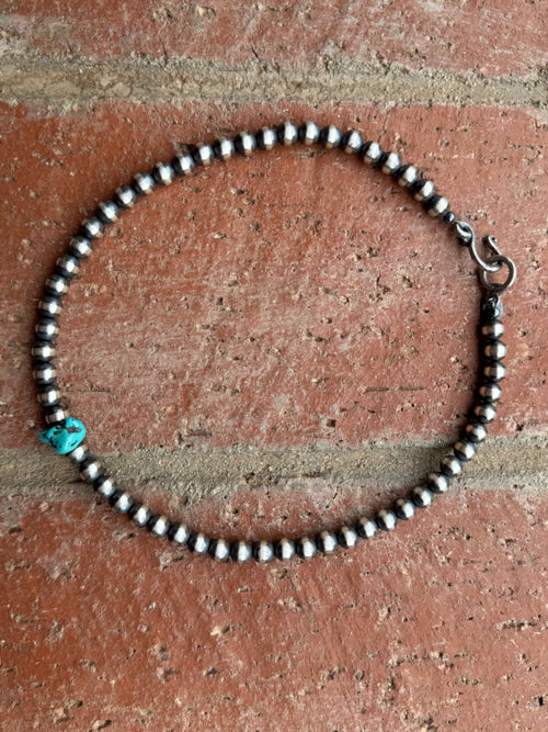 Handcrafted Kingman Turquoise & Sterling Silver 6mm Beaded Necklace Leslies Fav 🩷