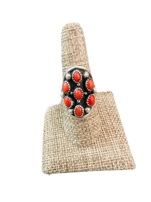 Old Pawn Navajo Sterling Silver & Coral Ring Size 8