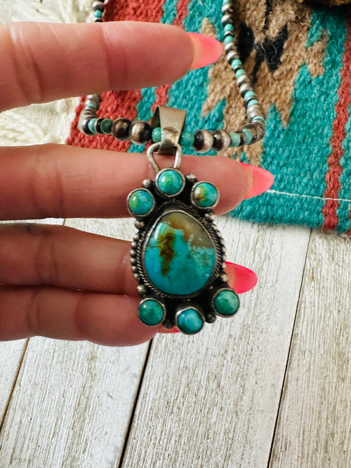 Navajo Sterling Silver & Turquoise Cluster Beaded Necklace