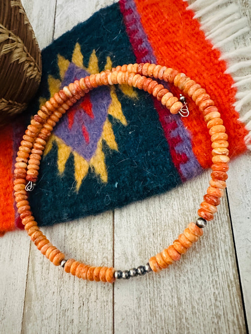 Handcrafted Orange Spiny & Sterling Silver Beaded Wrap Choker Necklace