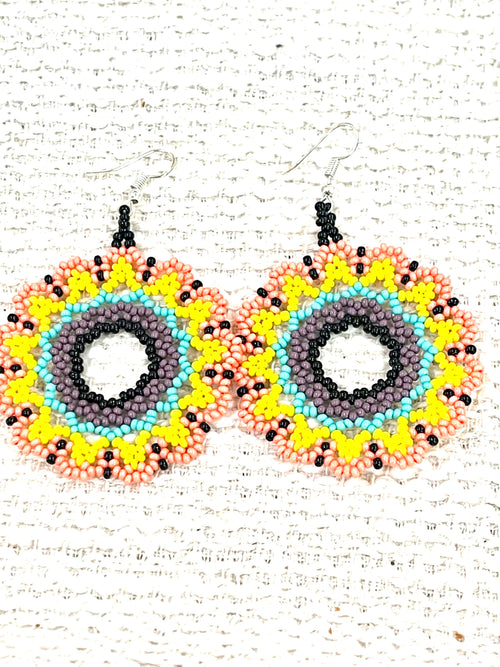 Handmade In Mexico Sterling Silver , Multi Color Dangle Beaded Earrings