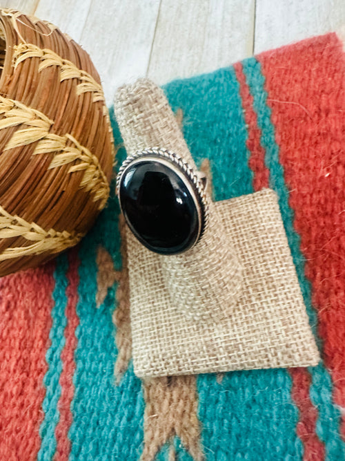 Old Pawn Navajo Sterling Silver & Onyx Ring Size 6.5