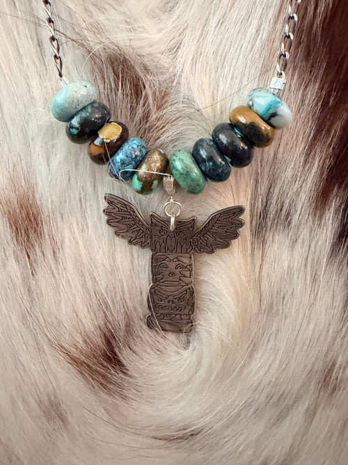 Handmade Sterling Silver & Turquoise Beaded Totem Pole Necklace