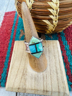 Old Pawn Navajo Sterling Silver, Turquoise & Onyx Inlay Ring Size 6.5