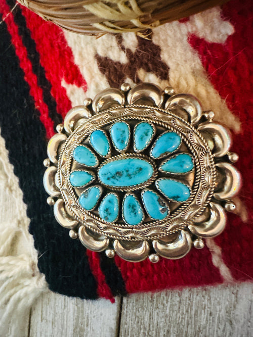 Vintage Old Pawn Navajo Turquoise & Sterling Silver Pendant, Signed