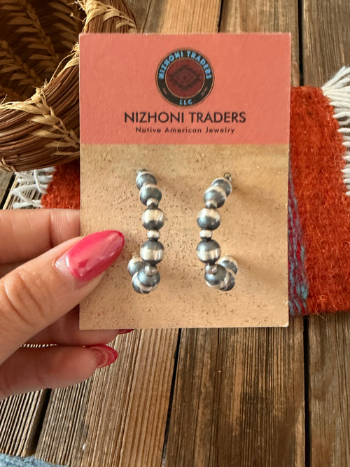 Handcrafted Sterling Silver Pearl Beaded Hoop Earrings