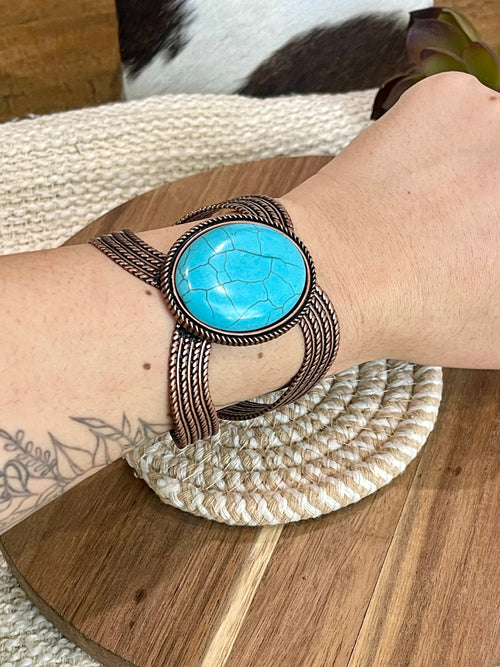 Vintage Handmade Copper & Faux Turquoise Cuff