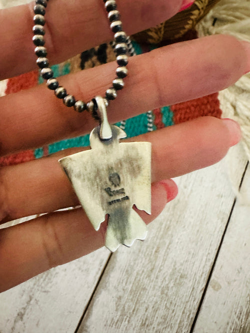 Handcrafted Turquoise & Sterling Silver Pearl Beaded Thunderbird Necklace