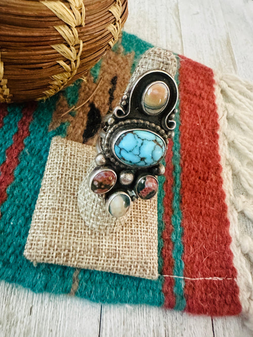 Handcrafted Old Pawn Sterling Silver & Multi Stone Ring Size 8.5