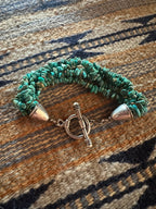 Old Pawn Navajo 5 Strand Turquoise And Sterling Silver Beaded Bracelet