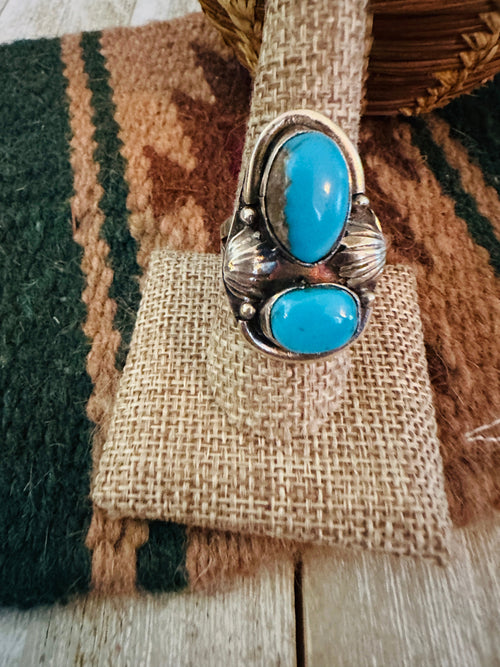 Old Pawn Handcrafted Turquoise & Sterling Silver Ring Size 9.5