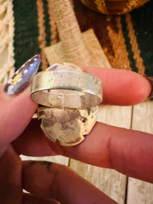 Old Pawn Handcrafted Turquoise & Sterling Silver Ring Size 9.75