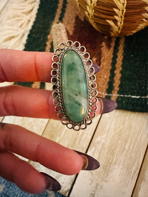 Old Pawn Handcrafted Green Aventurine & Sterling Silver Ring Size 6.5