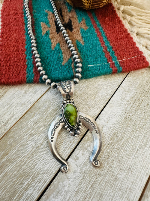 Navajo Sterling Silver & Sonoran Gold Turquoise Beaded Naja Necklace