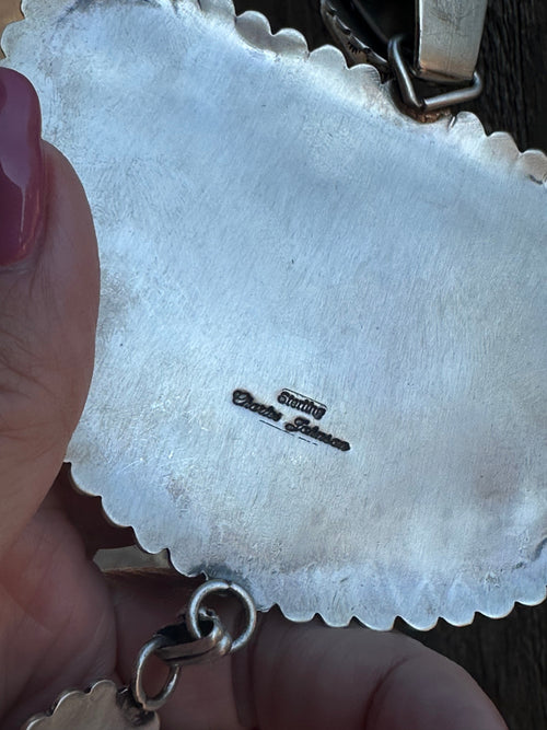 Charles Johnson Navajo Number 8 Turquoise & Sterling Silver Necklace, Bracelet and Ring Set Signed